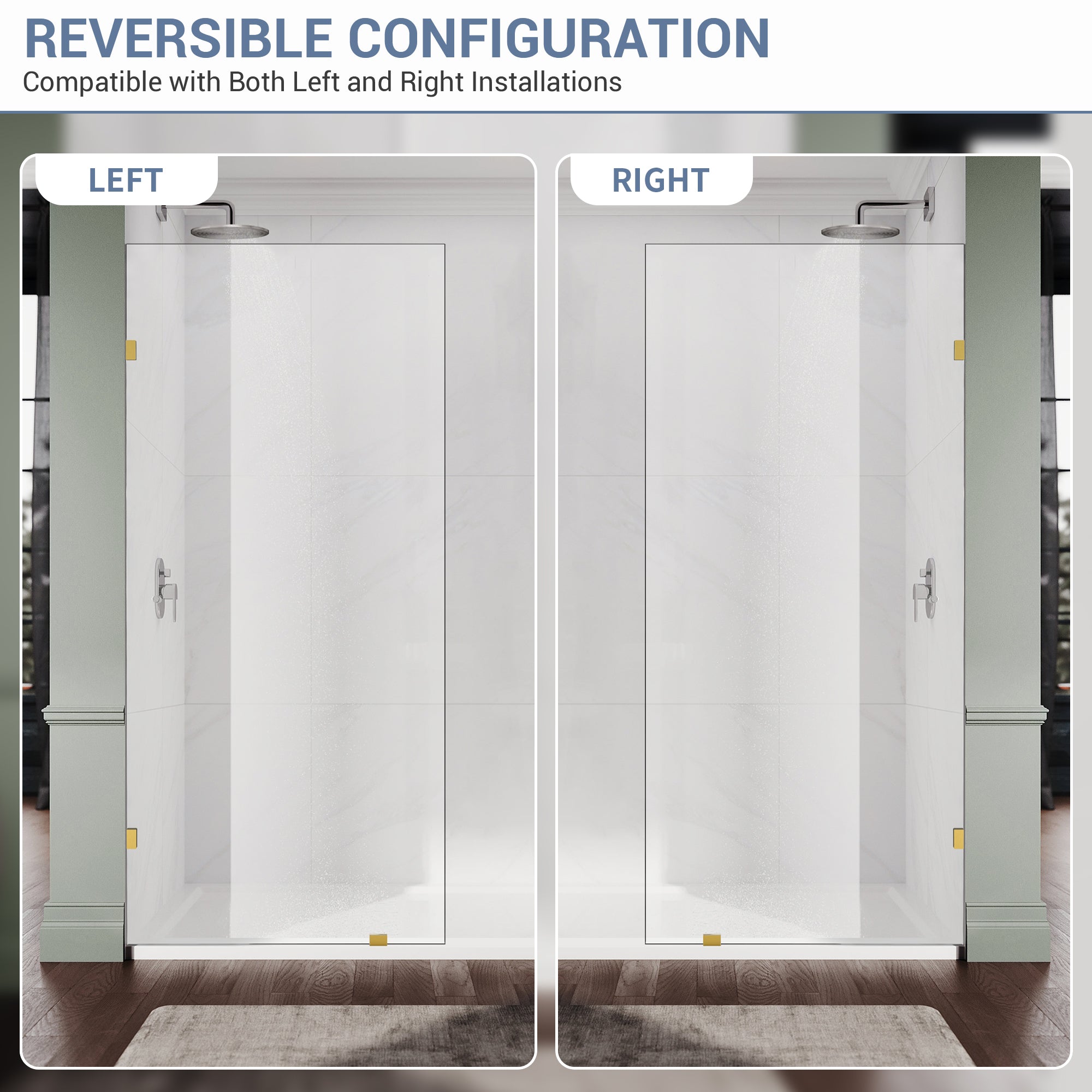 30.5"/34" x 74" Walk-in Frameless Shower Screen with 3/8" (10mm) Ultra-Clear Tempered Glass #Color_Brushed Gold