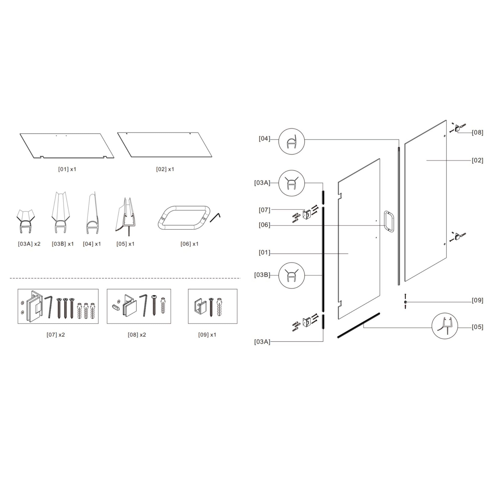 Shower Door｜Aurora W9 - BG - Shower Door - AquivaCoast - 5/16 inch glass - 52x74 - 60x74