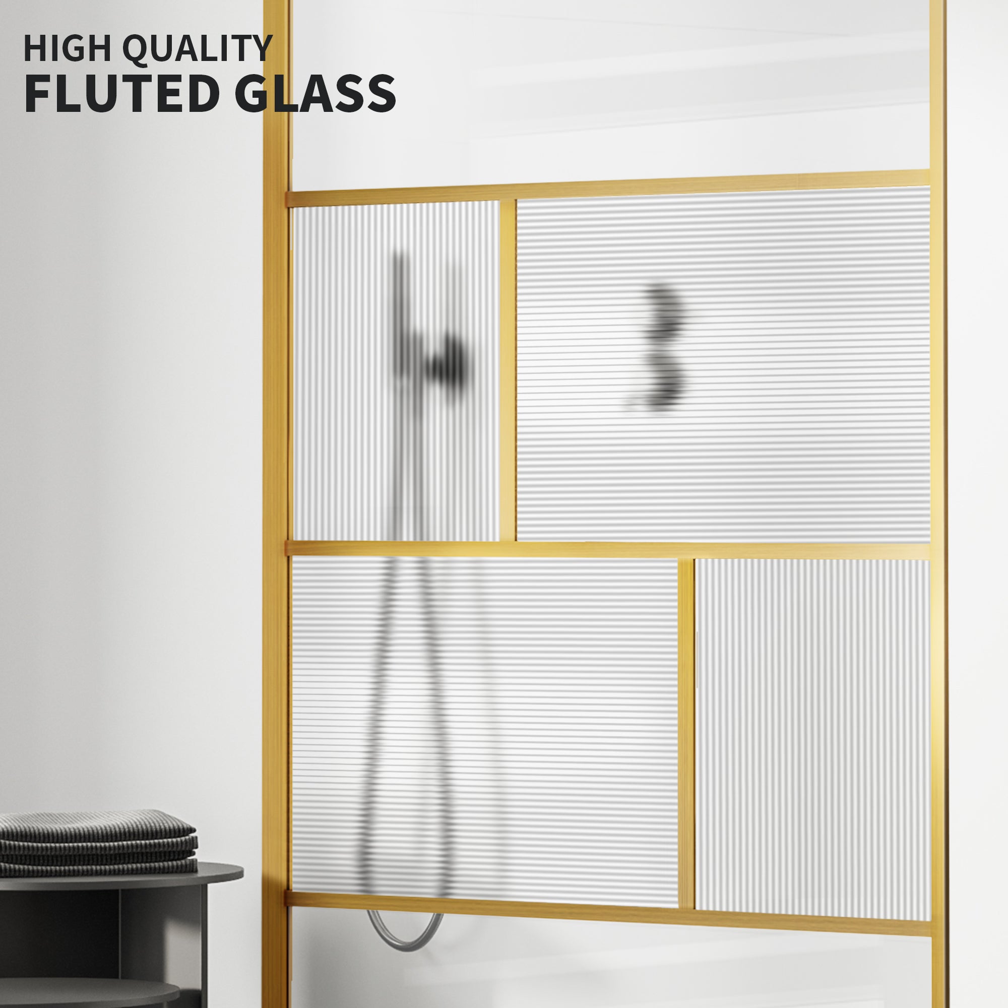 34" W x 74" H Walk-In Framed Fixed Shower Screen #Color_Brushed Gold