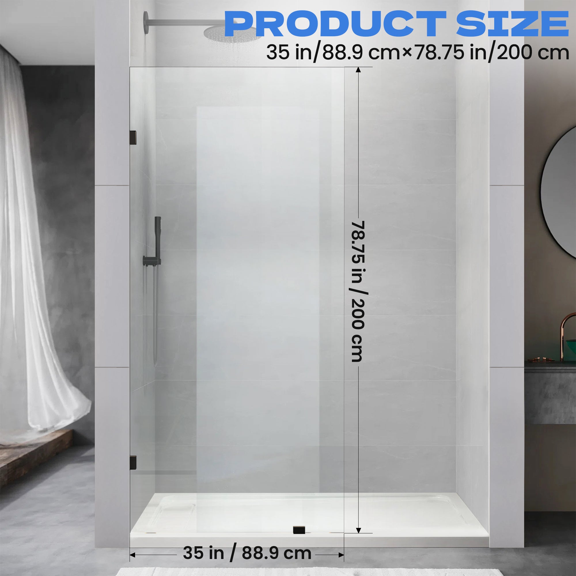 30.5"/34"/35"/36" x 78.75" Walk-in Frameless Shower Screen #Size_35" x 78.75"
